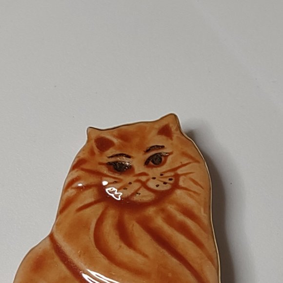 Cute Ceramic Orange Cat Brooch - Picture 8 of 10